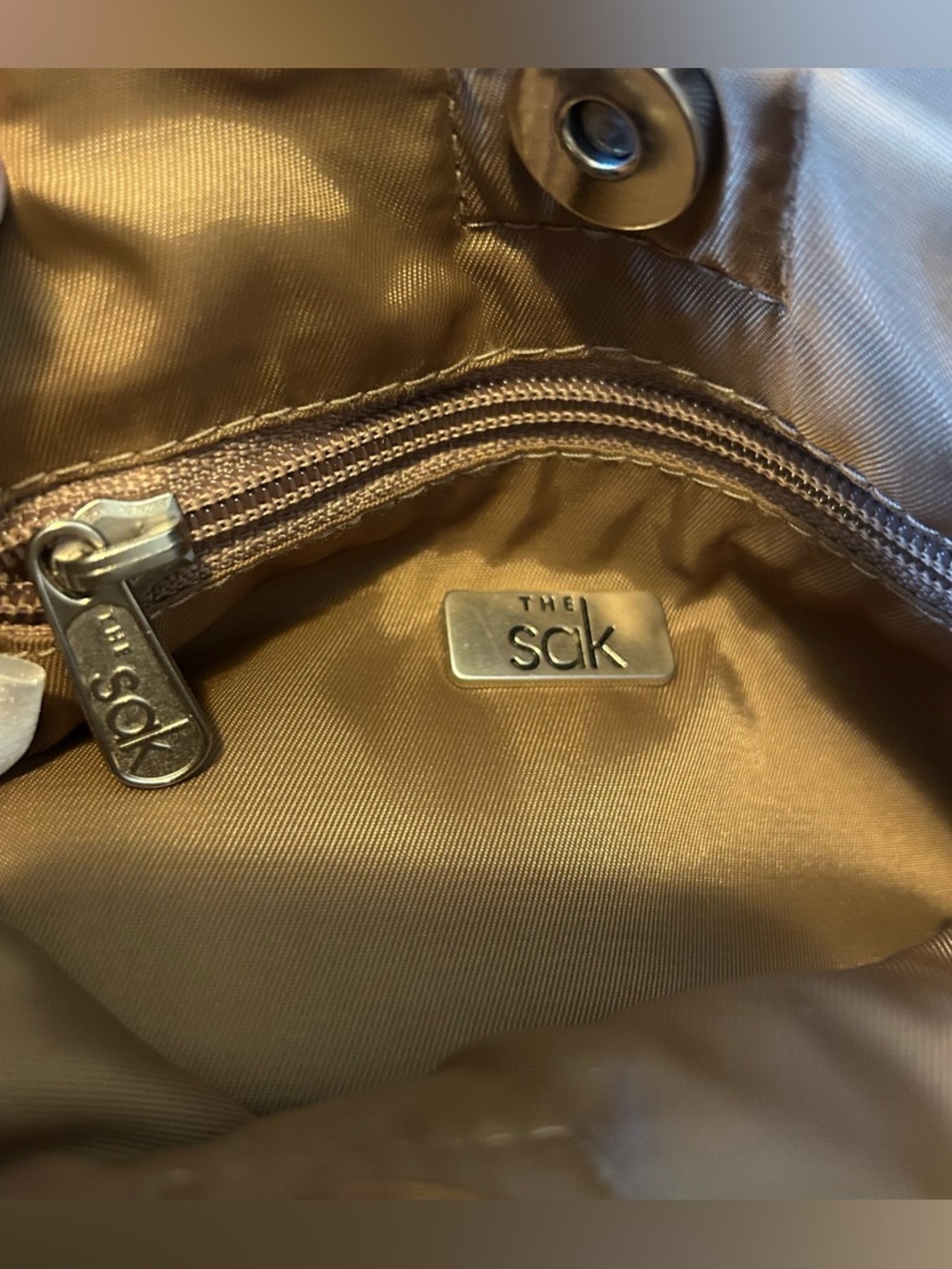 The Sak Crochet Fabric Woven Handbag Mini Tote Taupe - Picture 5 of 6